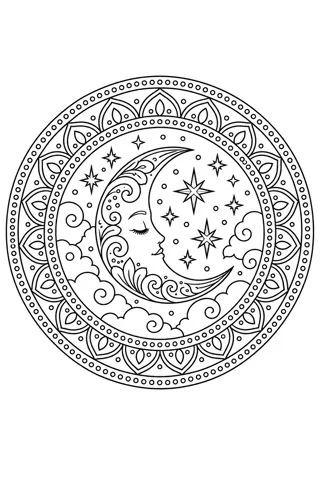 Moon and Stars Mandala coloring page