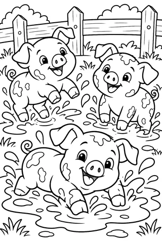 Piglets Playing in the Mud coloring page