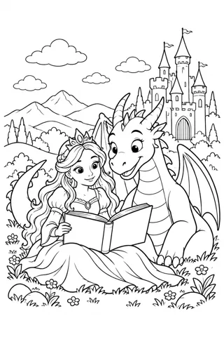 Princess and the Friendly Dragon coloring page