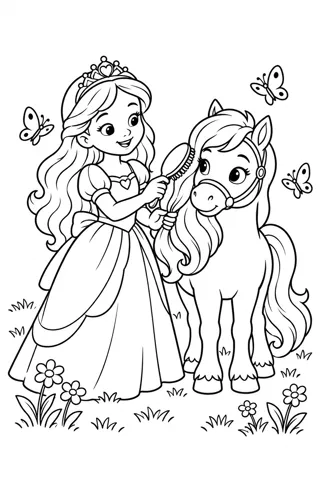 Princess and Her Pony coloring page