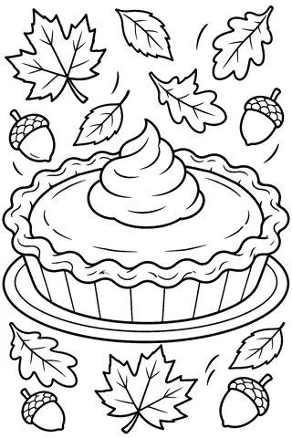 Pumpkin Pie and Autumn Leaves coloring page