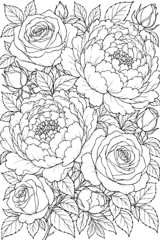 Roses and Peonies coloring page