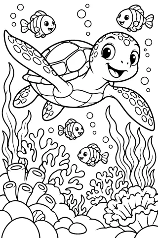 Sea Turtle on a Coral Reef coloring page