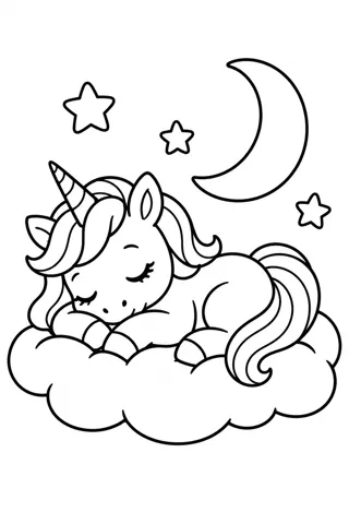 Sleepy Unicorn on a Cloud coloring page