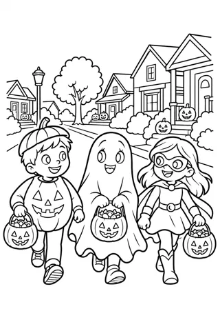 Kids Trick-or-Treating coloring page