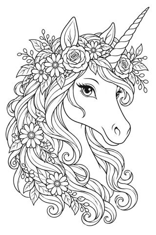 Unicorn with a Flower Crown coloring page