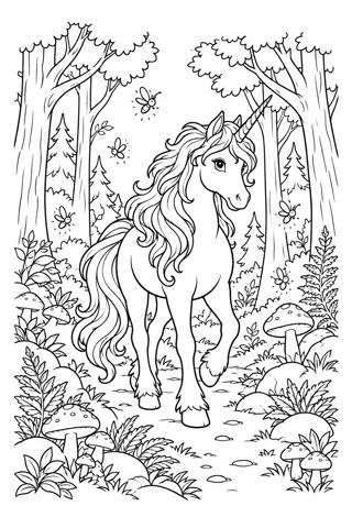 Unicorn in the Enchanted Forest coloring page