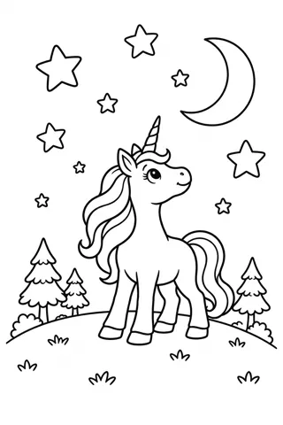 Unicorn Under the Stars coloring page