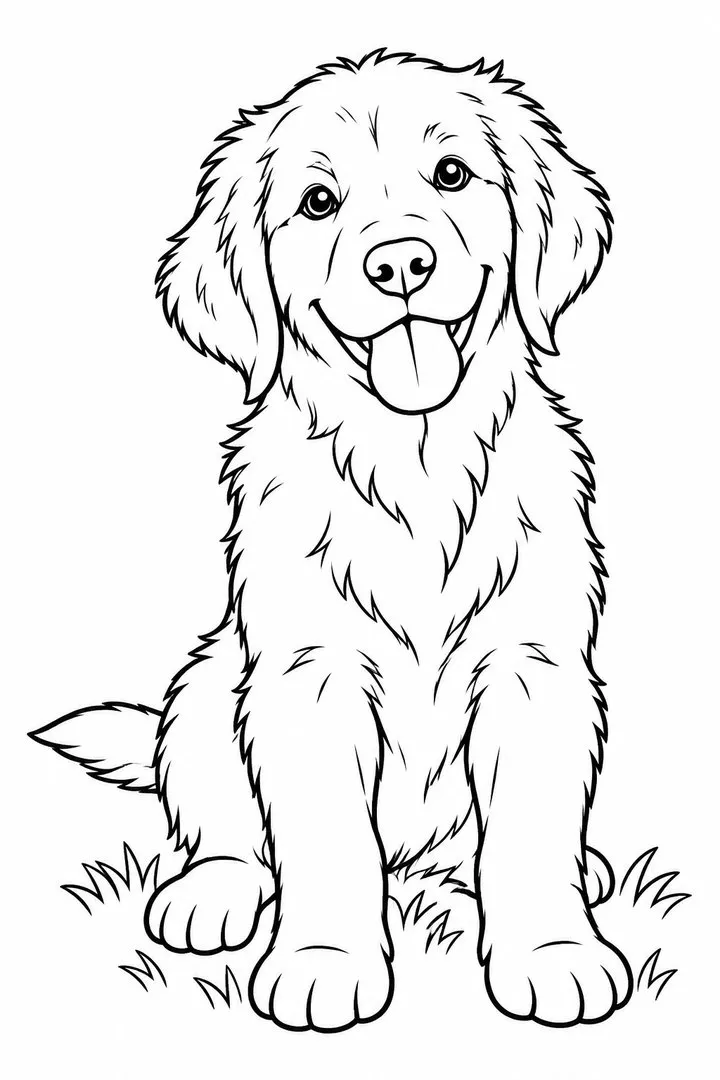Golden retriever coloring page traced from a photo