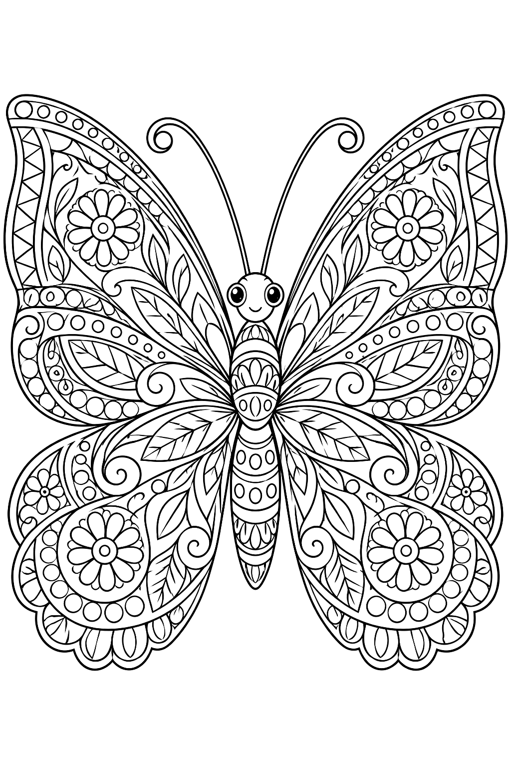 Butterfly with Patterned Wings Coloring Page