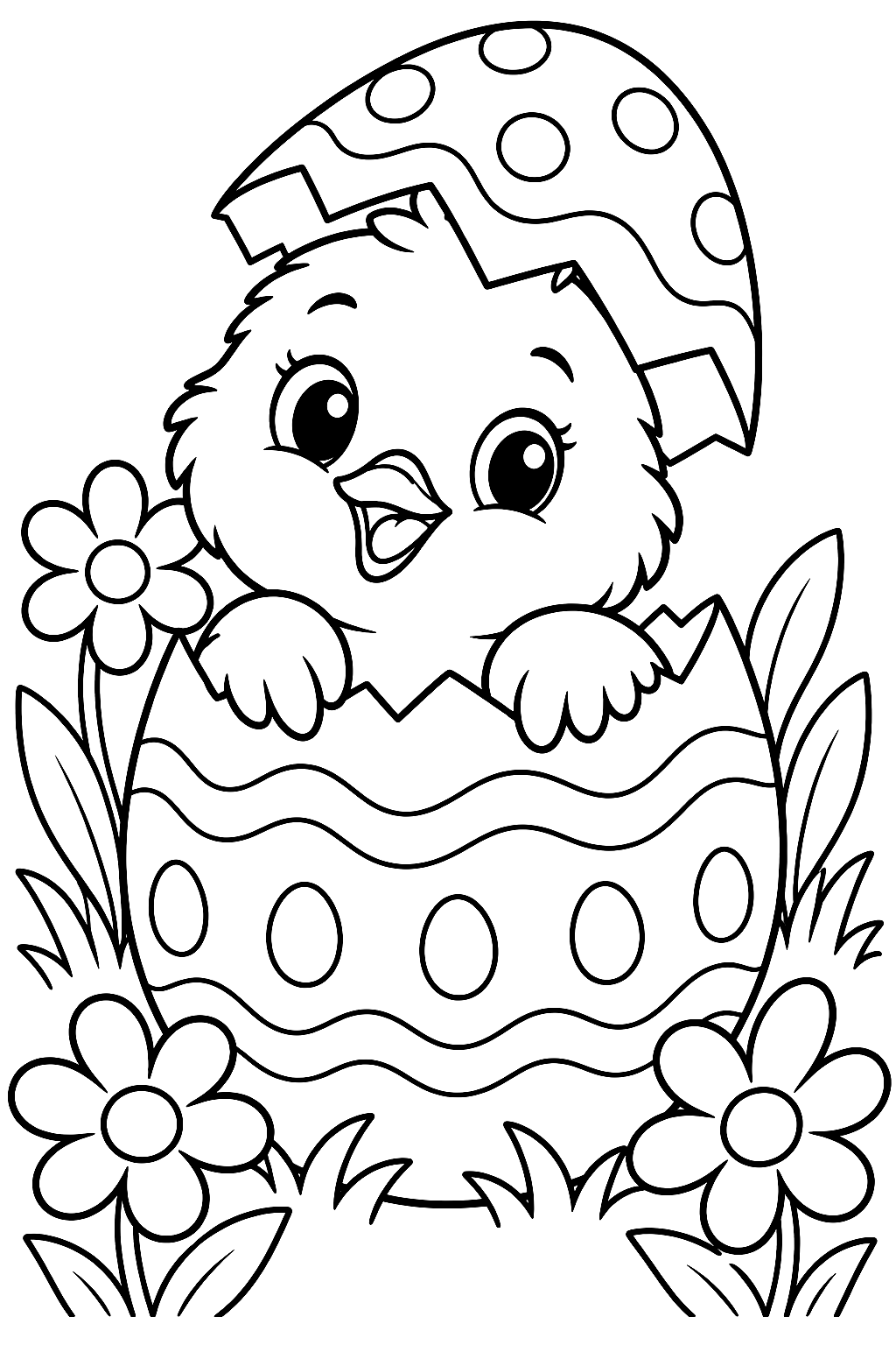 Baby Chick Hatching from an Easter Egg Coloring Page