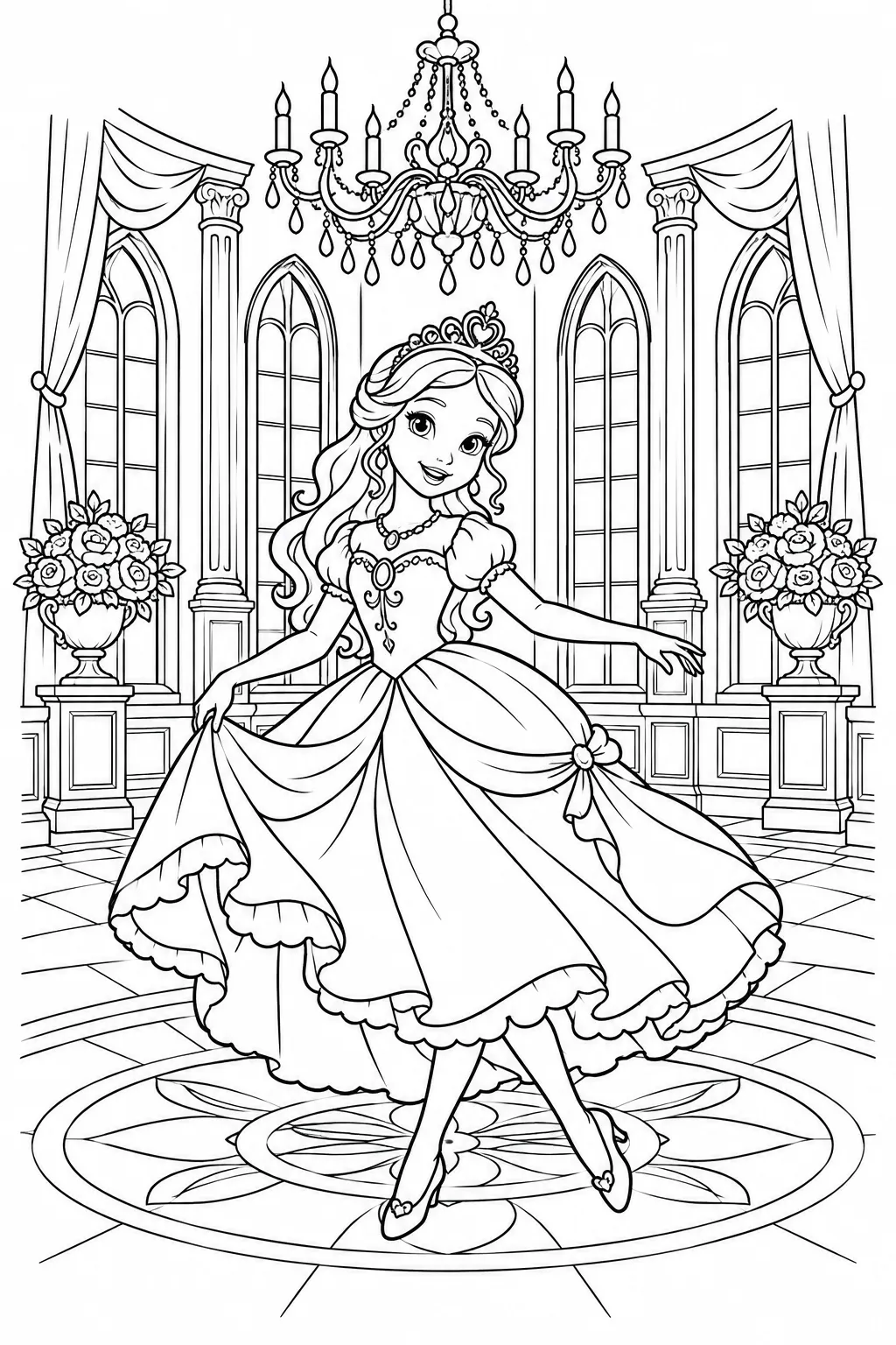 Princess Dancing at the Ball Coloring Page