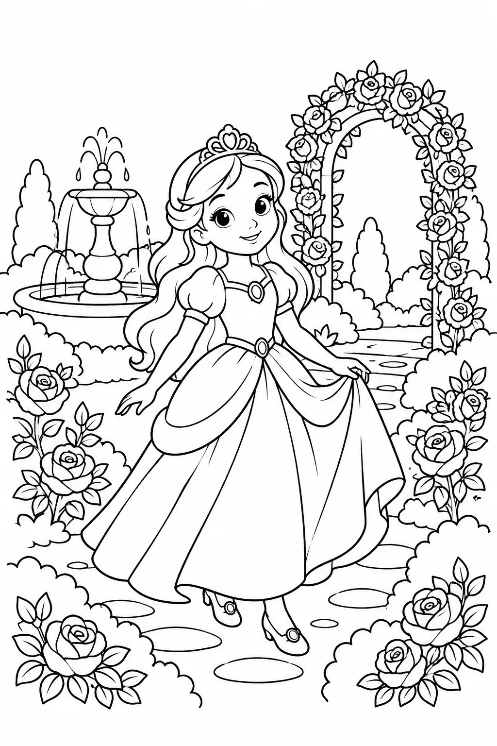 Princess in the Flower Garden Coloring Page