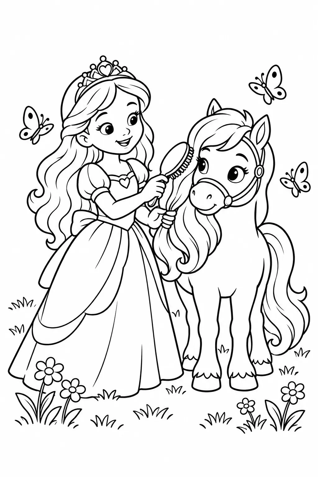 Princess and Her Pony Coloring Page