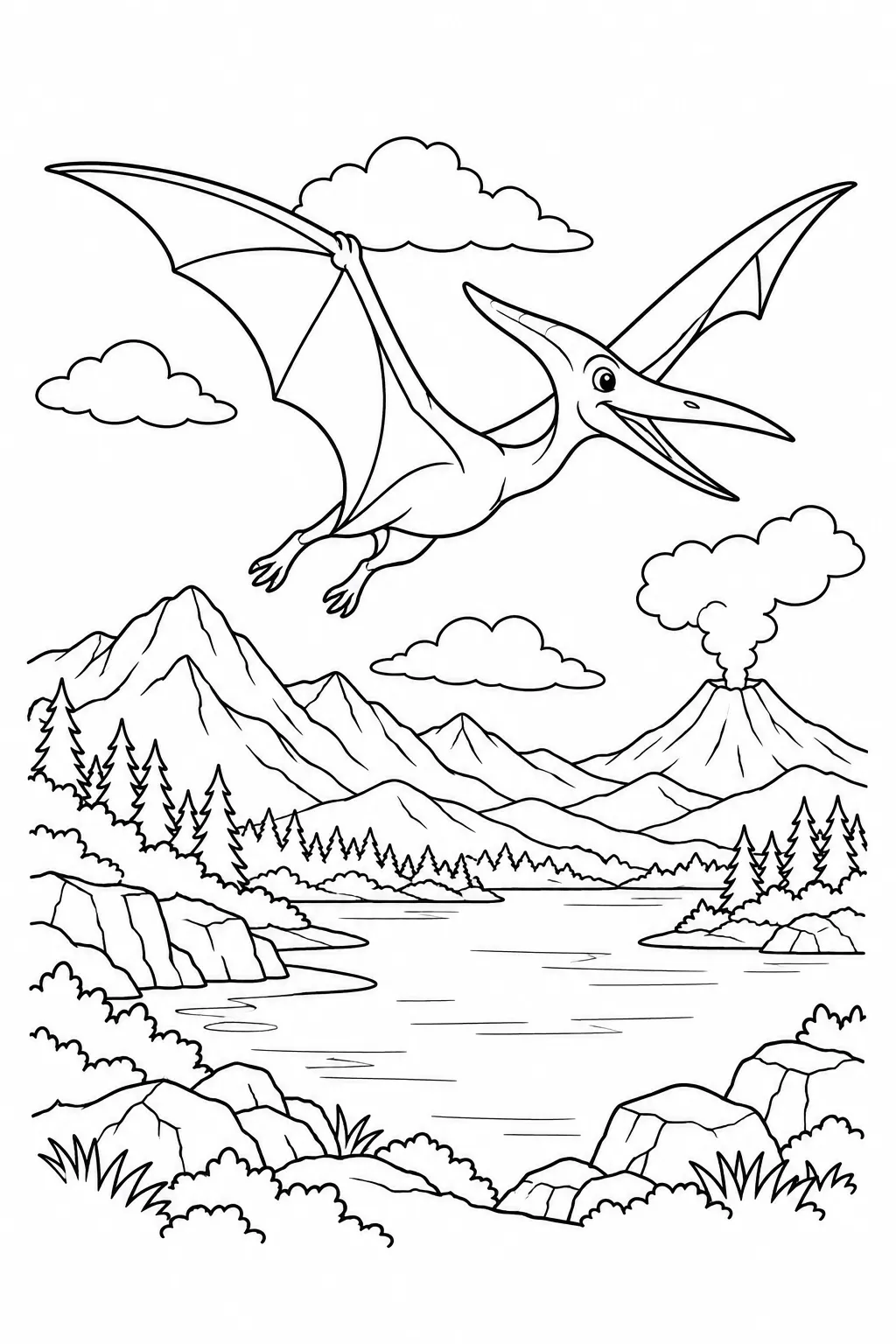 Pterodactyl in the Sky Coloring Page