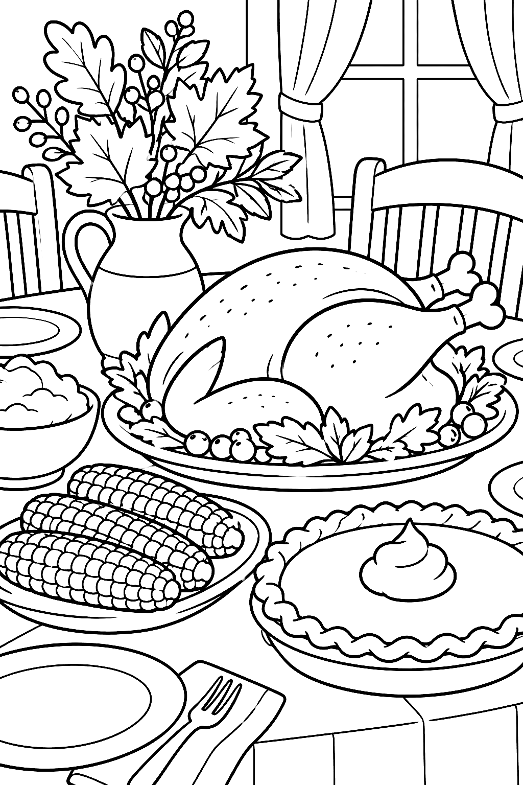Thanksgiving Dinner Table Coloring Page