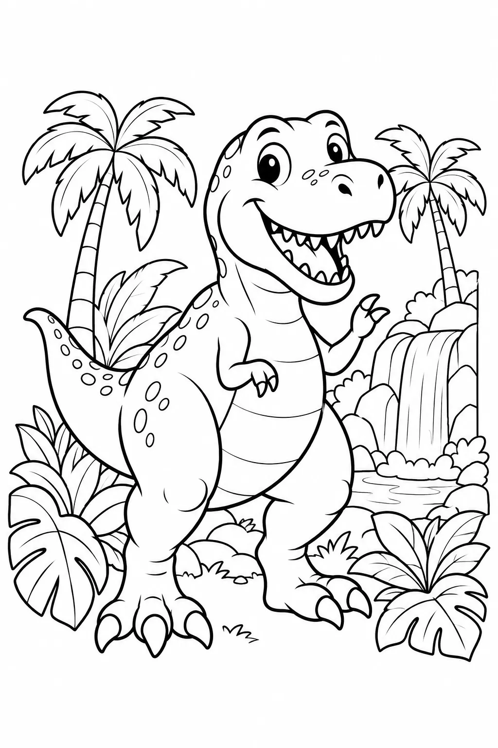 T-rex in the jungle coloring page