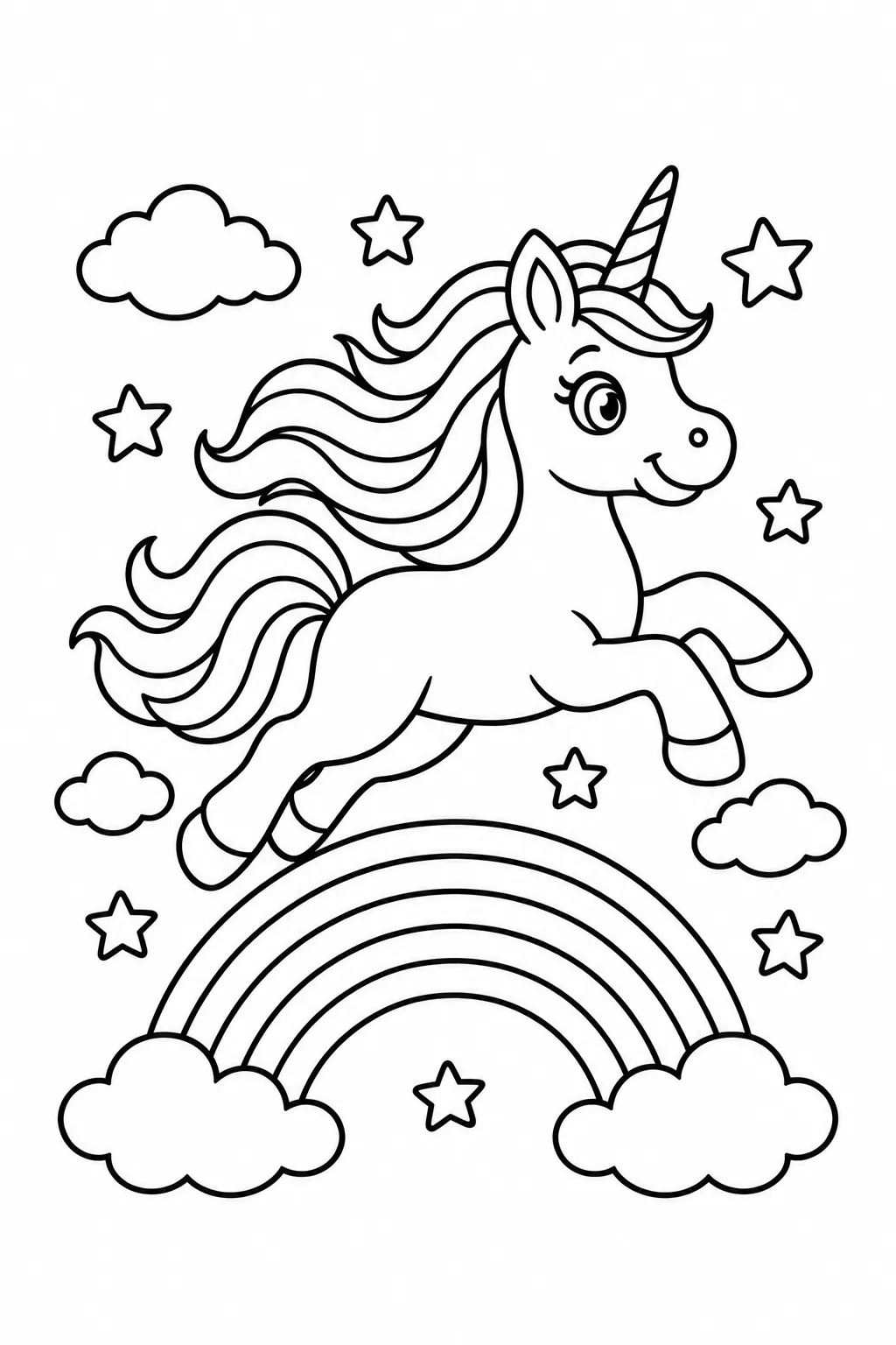 Rainbow Unicorn Coloring Page